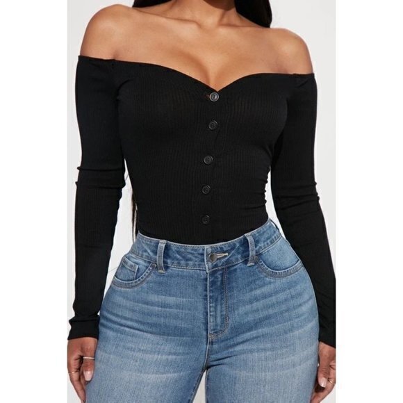 Fool In‎ Love Off Shoulder Bodysuit Black Size 2X RefFNB - Picture 15 of 16